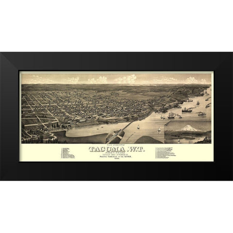 Tacoma Washington - Stoner 1884 Black Modern Wood Framed Art Print by Stoner