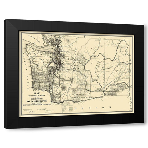Washington Territory Public Survey - 1865 Black Modern Wood Framed Art Print by Giddings