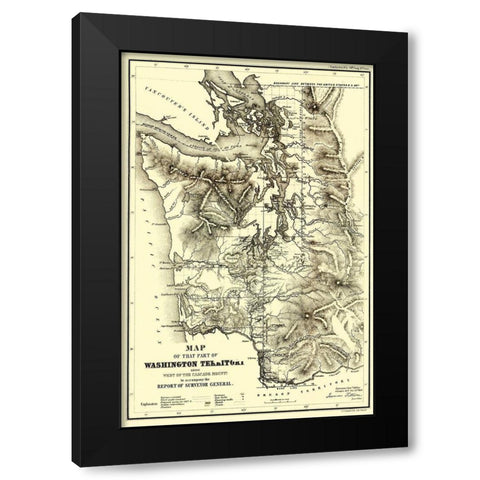 Washington Territory - West of Cascades - Duval Black Modern Wood Framed Art Print by Duval