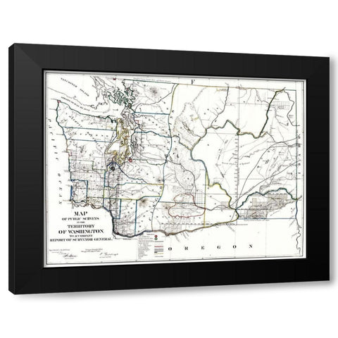 Washington Territory of Public Survey Black Modern Wood Framed Art Print by Giddings