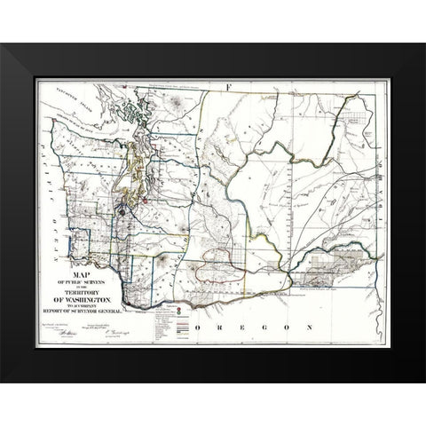 Washington Territory of Public Survey Black Modern Wood Framed Art Print by Giddings