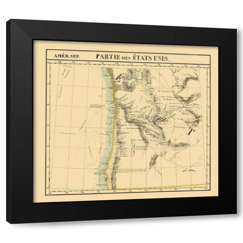 Washington, Oregon Coast - Vandermaelen 1825 Black Modern Wood Framed Art Print by Vandermaelen