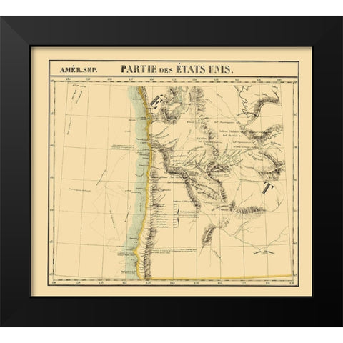 Washington, Oregon Coast - Vandermaelen 1825 Black Modern Wood Framed Art Print by Vandermaelen