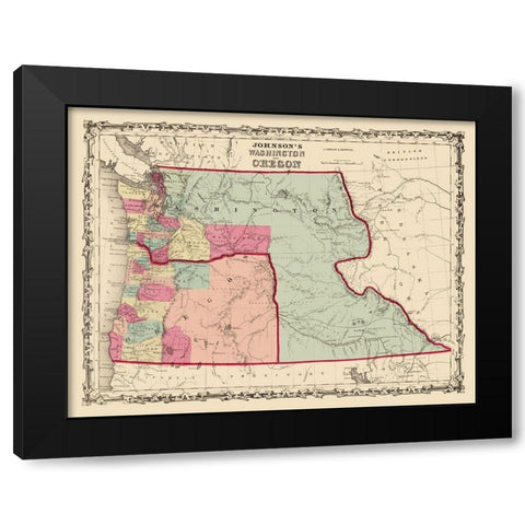 Washington, Oregon - Johnson 1860 Black Modern Wood Framed Art Print with Double Matting by Johnson