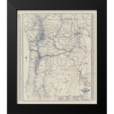 Washington, Oregon - Rand McNally 1925 Black Modern Wood Framed Art Print by Rand McNally