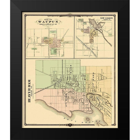 Beaver Dam, Waupun, New Lisbon Wisconsin Landowner Black Modern Wood Framed Art Print by Snyder