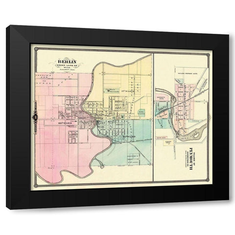Berlin, Plymouth Wisconsin - Snyder 1878 Black Modern Wood Framed Art Print by Snyder