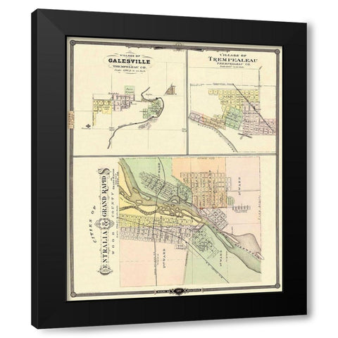 Centralia, Grand Rapids Wisconsin - Snyder 1878 Black Modern Wood Framed Art Print with Double Matting by Snyder