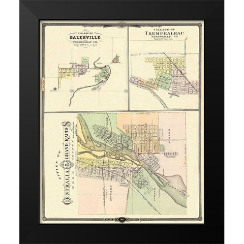 Centralia, Grand Rapids Wisconsin - Snyder 1878 Black Modern Wood Framed Art Print by Snyder