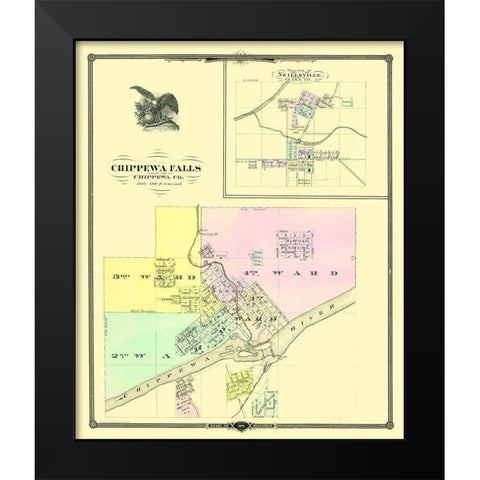 Chippewa Falls Wisconsin Landowner - Snyder 1878 Black Modern Wood Framed Art Print by Snyder