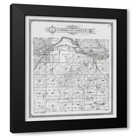 Chippewa Falls - Township 28 N., Range 8 W. Black Modern Wood Framed Art Print by Unknown