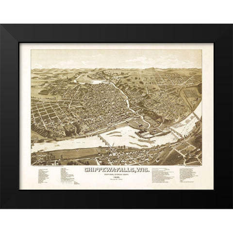 Chippewa Falls Wisconsin - Norris 1886 Black Modern Wood Framed Art Print by Norris
