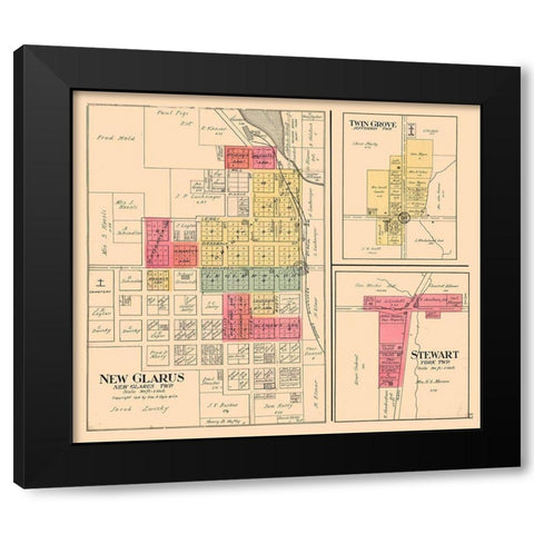 New Glarus, Twin Grove, Stewart Wisconsin Black Modern Wood Framed Art Print with Double Matting by Ogle