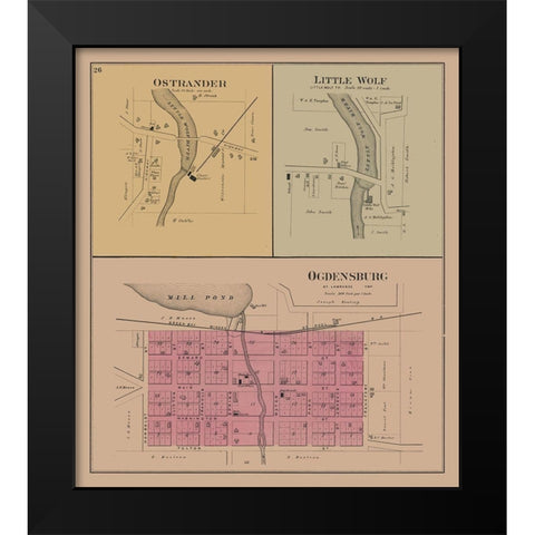 Ostrander - Little Wolf - Ogdenburg - Wisconsin Black Modern Wood Framed Art Print by Unknown