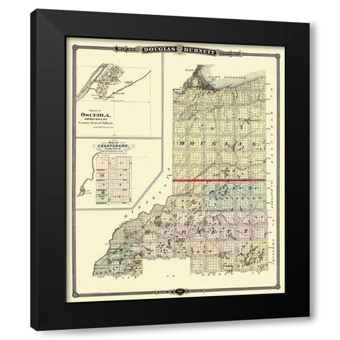 Douglas Burnett Wisconsin - Snyder 1877 Black Modern Wood Framed Art Print with Double Matting by Snyder