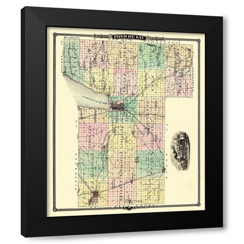 Fond Du Lac Wisconsin Landowner - Snyder 1878 Black Modern Wood Framed Art Print with Double Matting by Snyder