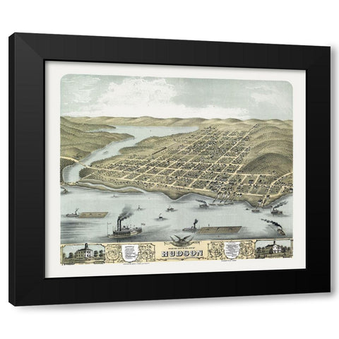 Hudson Wisconsin - Stoner 1870 Black Modern Wood Framed Art Print with Double Matting by Stoner