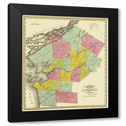 Jefferson New York Landowner - Burr 1829 Black Modern Wood Framed Art Print with Double Matting by Burr