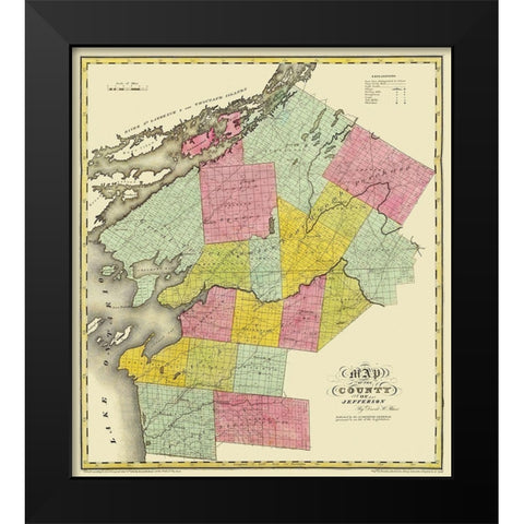 Jefferson New York Landowner - Burr 1829 Black Modern Wood Framed Art Print by Burr