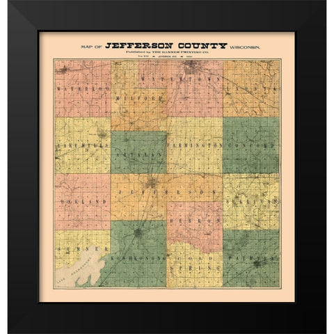 Jefferson County Wisconsin - Banner 1900 Black Modern Wood Framed Art Print by Banner