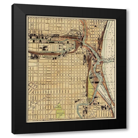 Milwaukee Harbor Wisconsin Landowner Black Modern Wood Framed Art Print with Double Matting by War Department