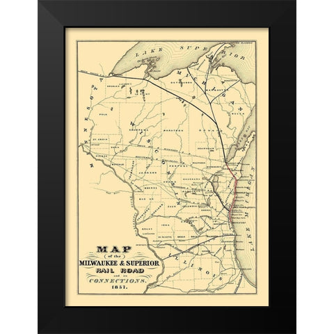 Milwaukee and Superior Railroad 1857 Black Modern Wood Framed Art Print by Nesbitt