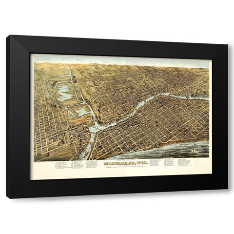 Milwaukee Wisconsin - Bailey 1872 Black Modern Wood Framed Art Print with Double Matting by Bailey