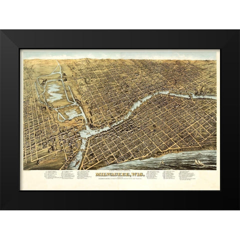 Milwaukee Wisconsin - Bailey 1872 Black Modern Wood Framed Art Print by Bailey