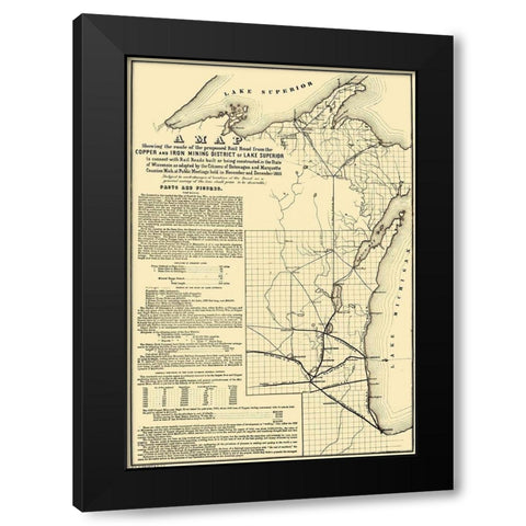 Michigan Wisconsin - Endicott 1855 Black Modern Wood Framed Art Print with Double Matting by Endicott