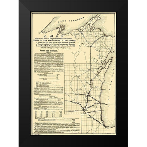 Michigan Wisconsin - Endicott 1855 Black Modern Wood Framed Art Print by Endicott
