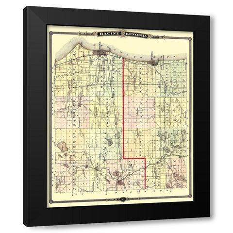 Racine Kenosha Wisconsin Landowner - Snyder 1878 Black Modern Wood Framed Art Print by Snyder