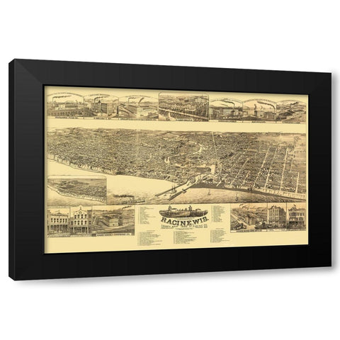 Racine Wisconsin - Stoner 1883 Black Modern Wood Framed Art Print with Double Matting by Stoner