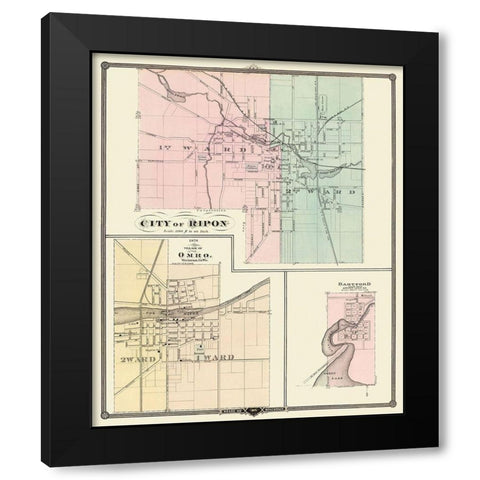 Ripon, Omro, Dartford Wisconsin - Snyder 1878 Black Modern Wood Framed Art Print with Double Matting by Snyder