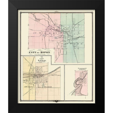 Ripon, Omro, Dartford Wisconsin - Snyder 1878 Black Modern Wood Framed Art Print by Snyder