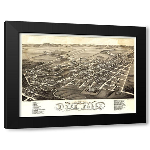 River Falls Wisconsin - Stoner 1880 Black Modern Wood Framed Art Print by Stoner