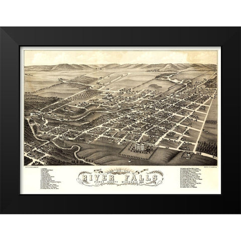 River Falls Wisconsin - Stoner 1880 Black Modern Wood Framed Art Print by Stoner