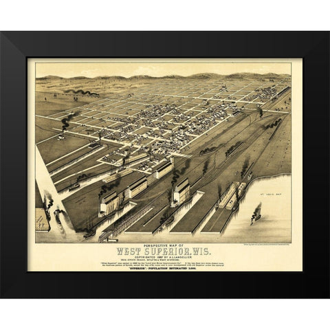 Superior Wisconsin - Wellge 1887 Black Modern Wood Framed Art Print by Wellge