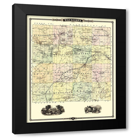 Waukesha Wisconsin Landowner - Snyder 1878 Black Modern Wood Framed Art Print with Double Matting by Snyder