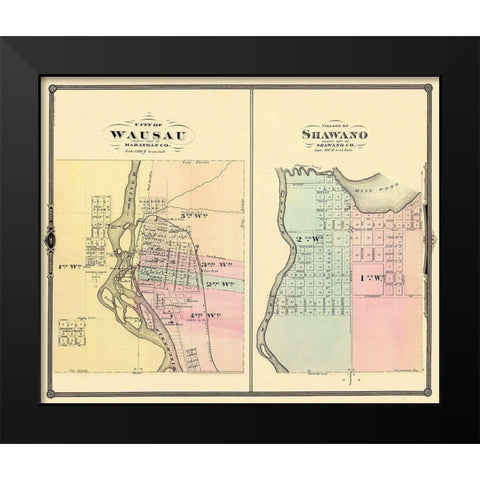 Wausau, Shawano Wisconsin - Snyder 1878 Black Modern Wood Framed Art Print by Snyder