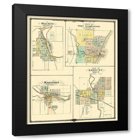West Bend, Hartford Wisconsin - Snyder 1878 Black Modern Wood Framed Art Print by Snyder