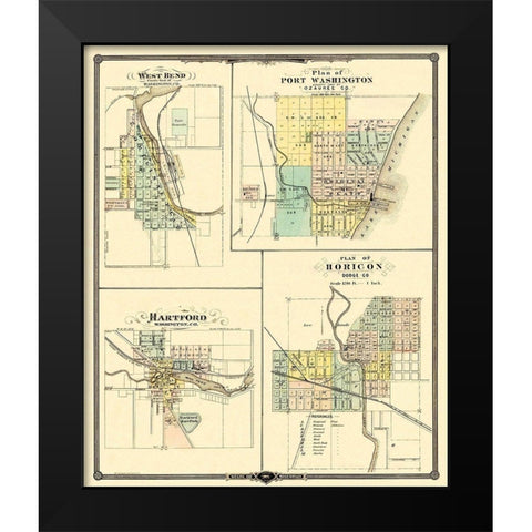 West Bend, Hartford Wisconsin - Snyder 1878 Black Modern Wood Framed Art Print by Snyder