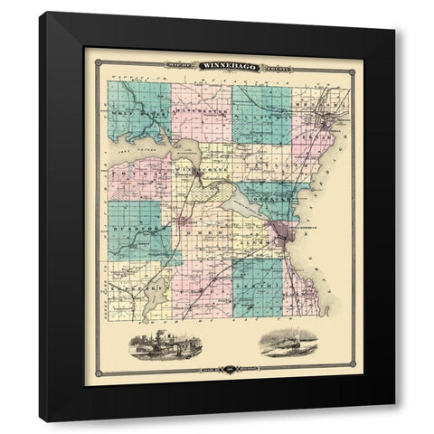 Winnebago Wisconsin Landowner - Snyder 1878 Black Modern Wood Framed Art Print with Double Matting by Snyder