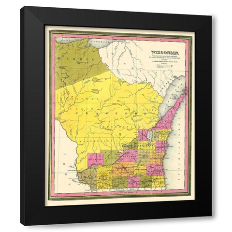 Wisconsin Territory - Mitchell 1846 Black Modern Wood Framed Art Print by Mitchell