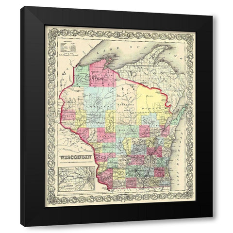 Wisconsin - Colton 1855 Black Modern Wood Framed Art Print with Double Matting by Colton