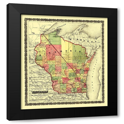 Wisconsin Townships - Hamilton 1857 Black Modern Wood Framed Art Print with Double Matting by Hamilton