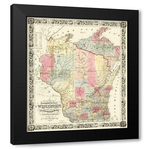 Wisconsin - Colton 1851 Black Modern Wood Framed Art Print with Double Matting by Colton