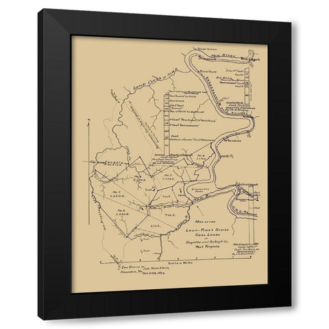 Loup Piney Divide Coal Lands Outline West VA Black Modern Wood Framed Art Print by Hotchkiss