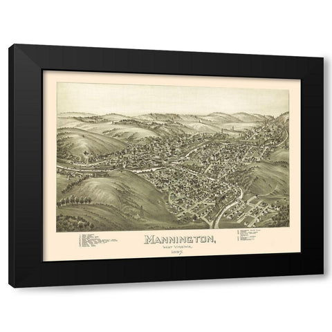Mannington West Virginia - Fowler 1897 Black Modern Wood Framed Art Print with Double Matting by Fowler