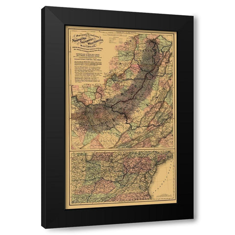 Northern and Southern West Virginia Railroad 1873 Black Modern Wood Framed Art Print by Colton