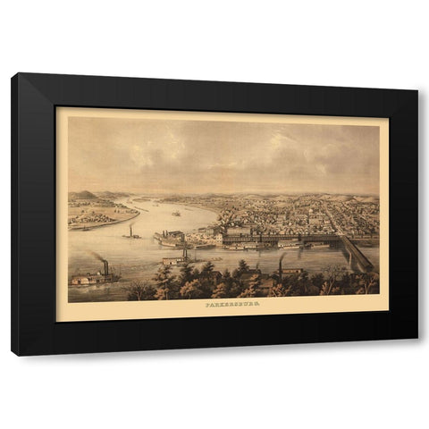 Parkersburg West Virginia - Hoen 1861 Black Modern Wood Framed Art Print with Double Matting by Hoen